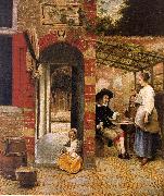 Pieter de Hooch Courtyard with an Arbor and Drinkers oil painting picture wholesale